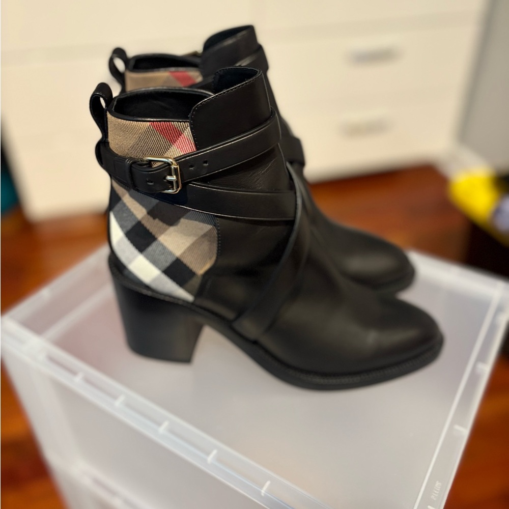 Burberry Check and Leather Heel Boots